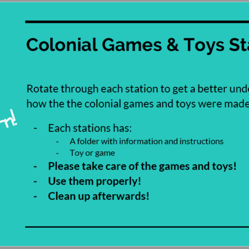 Colonial games online and toys